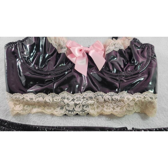 Dolls Kill Widow Black Pink Lace Two-Piece Set Sz S Kawaii Goth E Girl Lingerie - Picture 8 of 12